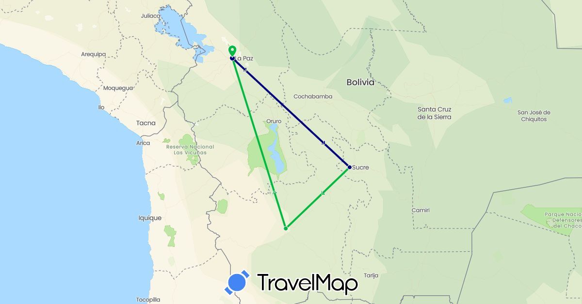 TravelMap itinerary: driving, bus in Bolivia (South America)